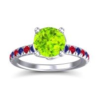 Peridot Ring In 14k White Gold With Blue Sapphire And Ruby Mallika Round Classic Ring