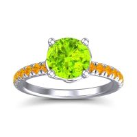 Peridot Ring In Palladium With Citrine Mallika Round Classic Ring