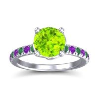 Peridot Ring In Palladium With Emerald And Amethyst Mallika Round Classic Ring