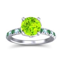 Peridot Ring In 14k White Gold With Emerald And Aquamarine Mallika Round Classic Ring