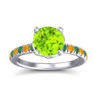 Peridot Ring In Palladium With Emerald And Citrine Mallika Round Classic Ring