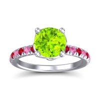 Peridot Ring In 14k White Gold With Ruby And Pink Tourmaline Mallika Round Classic Ring