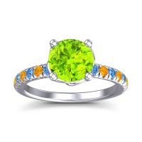 Peridot Ring In Platinum With Swiss Blue Topaz And Citrine Mallika Round Classic Ring