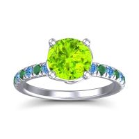 Peridot Ring In Platinum With Swiss Blue Topaz And Emerald Mallika Round Classic Ring