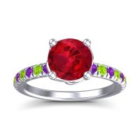 Lab Ruby Ring In Palladium With Amethyst And Peridot Mallika Round Classic Ring