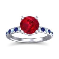 Lab Ruby Ring In Platinum With Aquamarine And Blue Sapphire Mallika Round Classic Ring