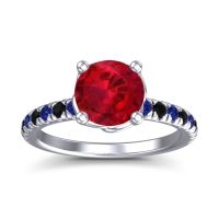 Lab Ruby Ring In Platinum With Blue Sapphire And Black Onyx Mallika Round Classic Ring