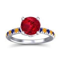 Lab Ruby Ring In Platinum With Blue Sapphire And Citrine Mallika Round Classic Ring