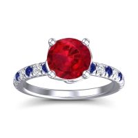 Lab Ruby Ring In Palladium With Blue Sapphire And Lab Diamond Mallika Round Classic Ring