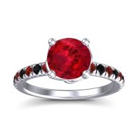Lab Ruby Ring In Palladium With Garnet And Black Onyx Mallika Round Classic Ring