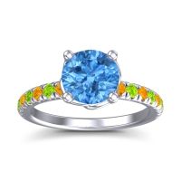 Swiss Blue Topaz Ring In Platinum With Citrine And Peridot Mallika Round Classic Ring