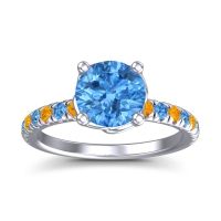 Swiss Blue Topaz Ring In Palladium With Citrine Mallika Round Classic Ring