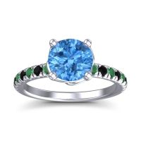 Swiss Blue Topaz Ring In 18k White Gold With Emerald And Black Onyx Mallika Round Classic Ring