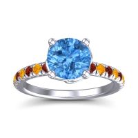 Swiss Blue Topaz Ring In Platinum With Garnet And Citrine Mallika Round Classic Ring
