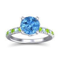 Swiss Blue Topaz Ring In Platinum With Peridot And Aquamarine Mallika Round Classic Ring