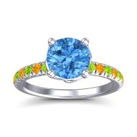 Swiss Blue Topaz Ring In Platinum With Peridot And Citrine Mallika Round Classic Ring