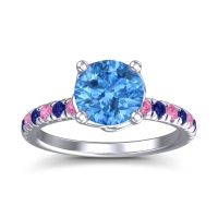 Swiss Blue Topaz Ring In Palladium With Pink Tourmaline And Blue Sapphire Mallika Round Classic Ring