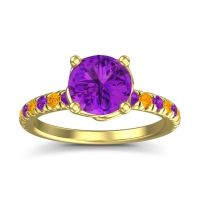 Amethyst Ring In 18k Yellow Gold With Citrine Mallika Round Classic Ring