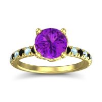 Amethyst Ring In 18k Yellow Gold With Black Onyx And Aquamarine Mallika Round Classic Ring