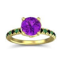 Amethyst Ring In 18k Yellow Gold With Black Onyx And Emerald Mallika Round Classic Ring