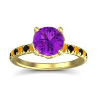 Amethyst Ring In 18k Yellow Gold With Citrine And Black Onyx Mallika Round Classic Ring