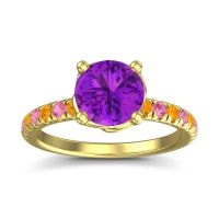 Amethyst Ring In 18k Yellow Gold With Citrine And Pink Tourmaline Mallika Round Classic Ring