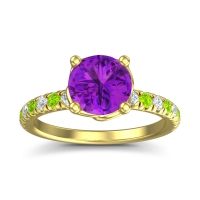 Amethyst Ring In 14k Yellow Gold With Lab Diamond And Peridot Mallika Round Classic Ring