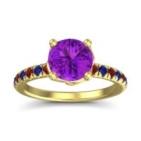 Amethyst Ring In 14k Yellow Gold With Garnet And Blue Sapphire Mallika Round Classic Ring
