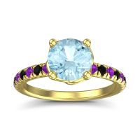 Aquamarine Ring In 18k Yellow Gold With Amethyst And Black Onyx Mallika Round Classic Ring
