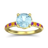 Aquamarine Ring In 18k Yellow Gold With Amethyst And Citrine Mallika Round Classic Ring