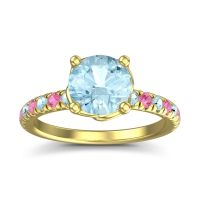 Aquamarine Ring In 18k Yellow Gold With Pink Tourmaline Mallika Round Classic Ring
