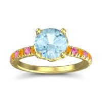 Aquamarine Ring In 18k Yellow Gold With Citrine And Pink Tourmaline Mallika Round Classic Ring