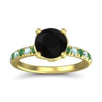 Black Onyx Ring In 18k Yellow Gold With Emerald And Aquamarine Mallika Round Classic Ring