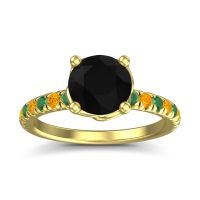 Black Onyx Ring In 18k Yellow Gold With Emerald And Citrine Mallika Round Classic Ring