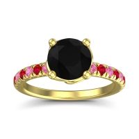 Black Onyx Ring In 18k Yellow Gold With Pink Tourmaline And Ruby Mallika Round Classic Ring
