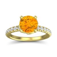 Citrine Engagement Ring In 14k Yellow Gold With Lab Diamond And Diamond - Mallika Round Classic Ring