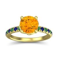 Citrine Ring In 14k Yellow Gold With Emerald And Blue Sapphire Mallika Round Classic Ring