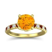 Citrine Engagement Ring In 18k Yellow Gold With Garnet And Diamond - Mallika Round Classic Ring