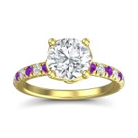 Lab Diamond Ring In 18k Yellow Gold With Amethyst Mallika Round Classic Ring
