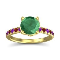 Lab Emerald Ring In 14k Yellow Gold With Amethyst And Garnet Mallika Round Classic Ring