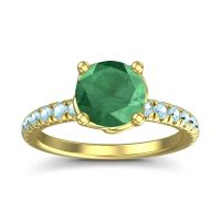 Lab Emerald Ring In 18k Yellow Gold With Aquamarine Mallika Round Classic Ring