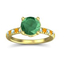 Lab Emerald Ring In 18k Yellow Gold With Aquamarine And Citrine Mallika Round Classic Ring