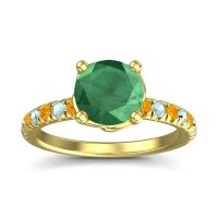 Lab Emerald Ring In 18k Yellow Gold With Citrine And Aquamarine Mallika Round Classic Ring