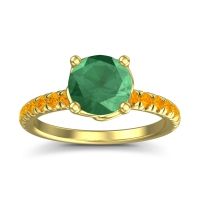 Lab Emerald Ring In 18k Yellow Gold With Citrine Mallika Round Classic Ring
