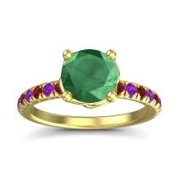 Lab Emerald Ring In 18k Yellow Gold With Garnet And Amethyst Mallika Round Classic Ring