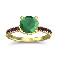 Lab Emerald Ring In 18k Yellow Gold With Garnet And Blue Sapphire Mallika Round Classic Ring