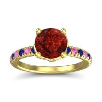 Garnet Ring In 18k Yellow Gold With Blue Sapphire And Pink Tourmaline Mallika Round Classic Ring
