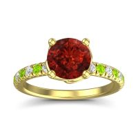 Garnet Ring In 18k Yellow Gold With Lab Diamond And Peridot Mallika Round Classic Ring