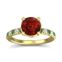 Garnet Ring In 14k Yellow Gold With Emerald And Lab Diamond Mallika Round Classic Ring