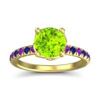 Peridot Ring In 18k Yellow Gold With Amethyst And Blue Sapphire Mallika Round Classic Ring